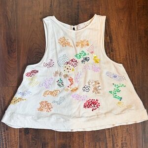 Anthropologie Tank Top - Cream with Colorful Sequins XS